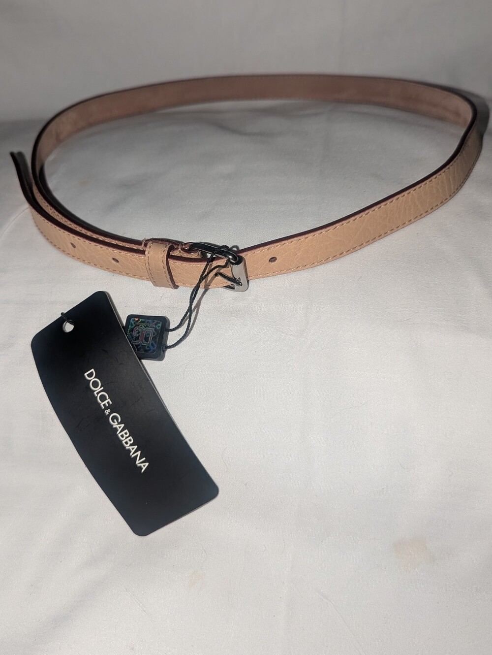 NWT Dolce & Gabbana Women's Beige Leather Belt with Silver Buckle 34"/